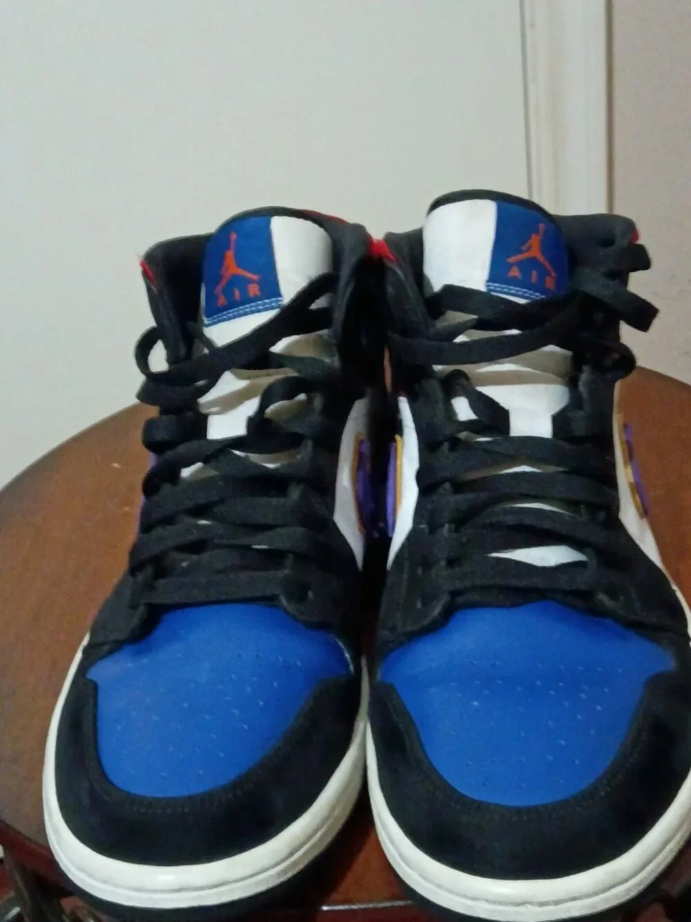852542-005 Nike Air Jordan 1 Mid Lakers Top 3 Purple White Red Blue Men's Sz 10